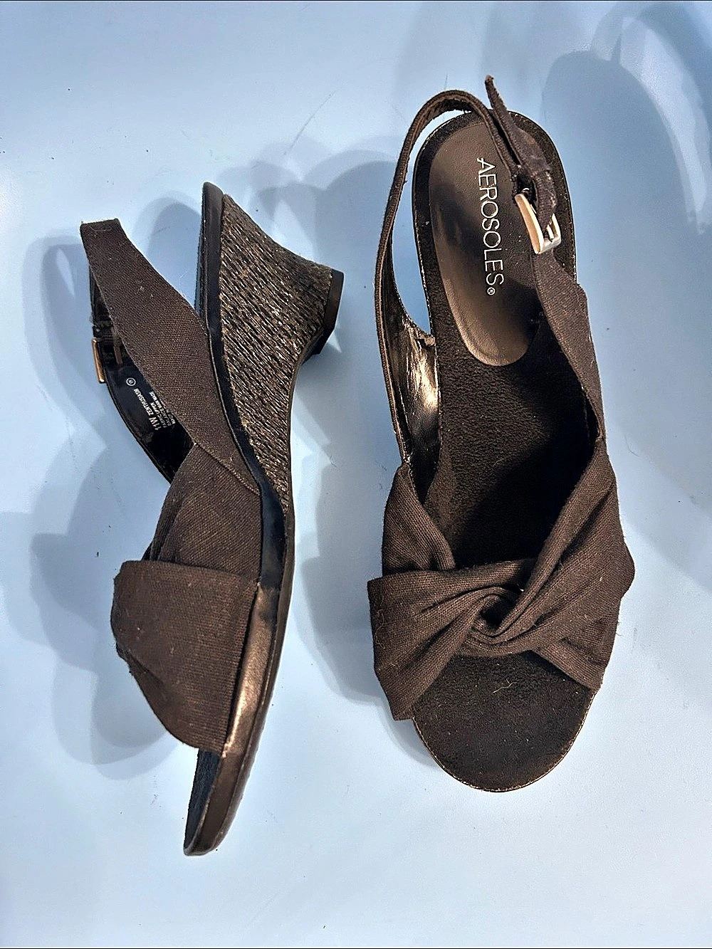 Aerosoles Zenthusiasm Charcoal Black Wedge Sandals US 12
